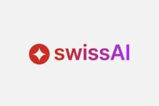 Logo von swissAI mit rot-violettem Schriftzug und rotem Kreissymbol mit weissem, vierzackigem Stern.